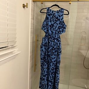 Blue Floral Sleeveless Maxi Cut-out Dress